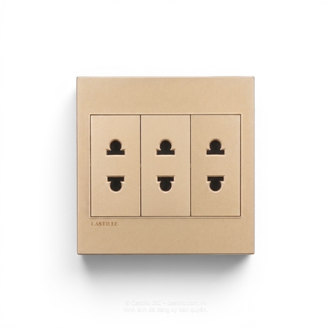 Ổ cắm 2 chấu x3 Nhựa VÀNG