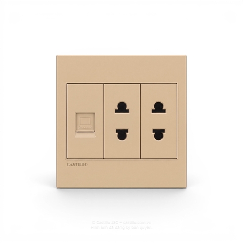 Ổ cắm Internet + 2 Ổ cắm Nhựa VÀNG
