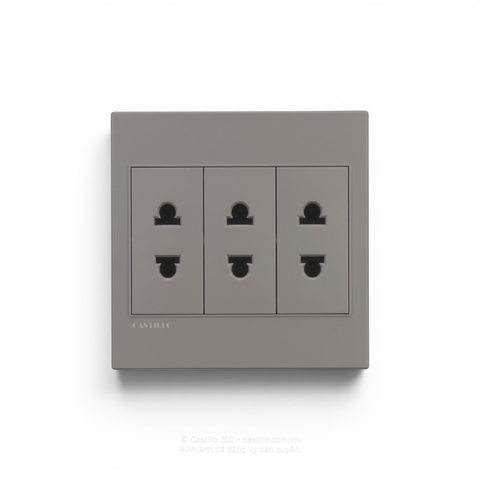 Ổ cắm 2 chấu x3 Nhựa XÁM