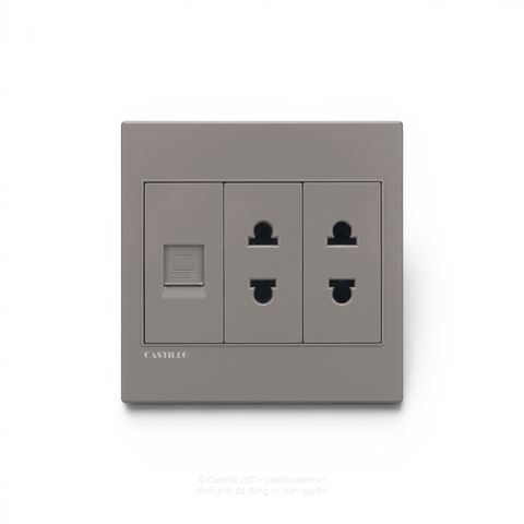Ổ cắm Internet + 2 Ổ cắm Nhựa XÁM
