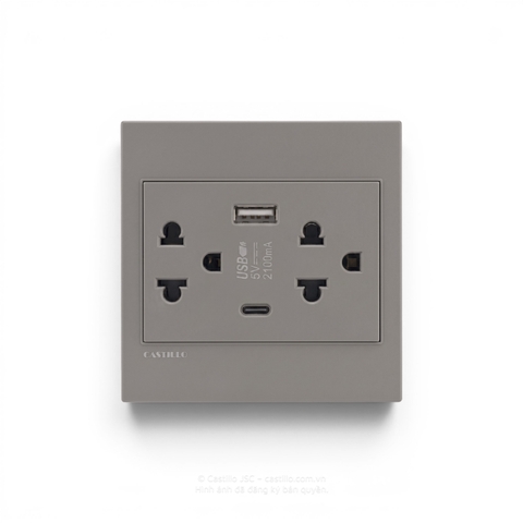 Ổ cắm đôi Thái + USB x2 (A+C) Nhựa XÁM