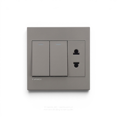 2 Công tắc + 1 Ổ cắm Nhựa XÁM