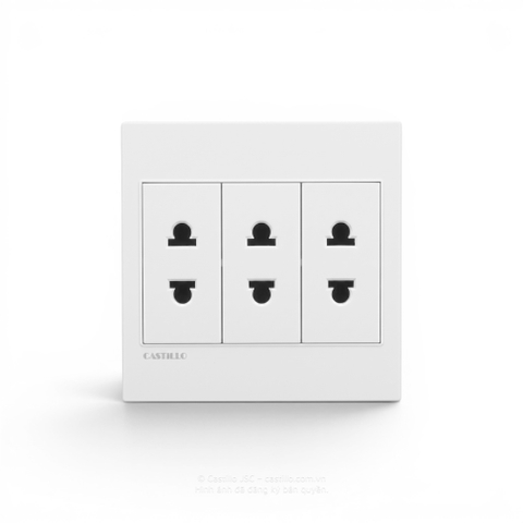 Ổ cắm 2 chấu x3 Nhựa TRẮNG