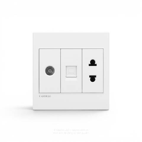 Ổ Tivi + Internet + Ổ cắm 2 chấu Nhựa TRẮNG