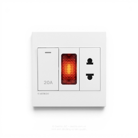 Công tắc 20A + Đèn báo + Ổ cắm Nhựa TRẮNG