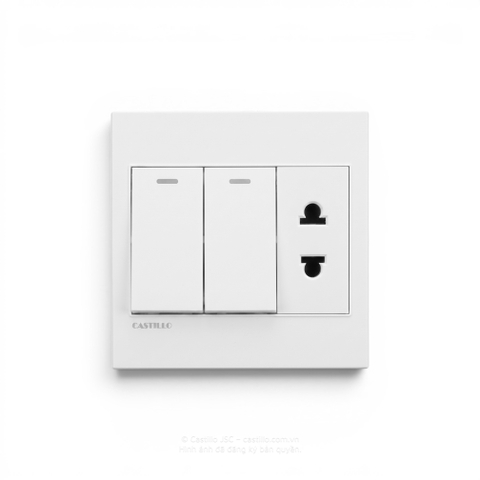 2 Công tắc + 1 Ổ cắm Nhựa TRẮNG
