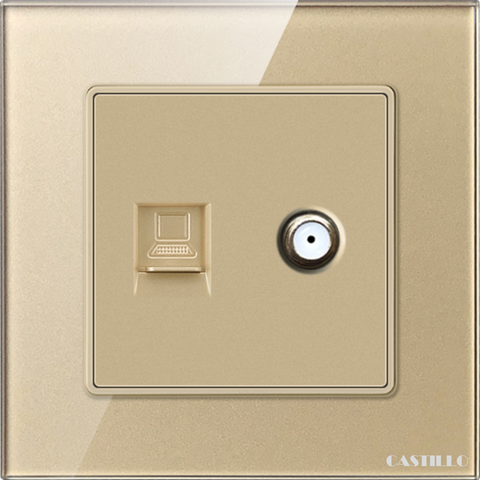 Ổ cắm Tivi + Internet Kính cường lực VÀNG