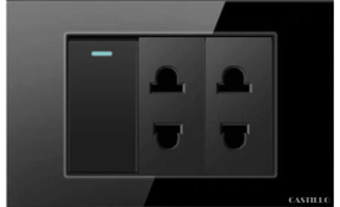 1 Công tắc + 2 Ổ cắm Kính cường lực ĐEN