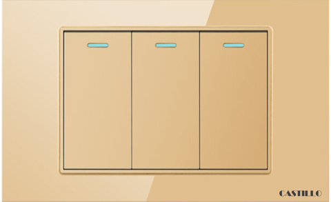 Công tắc 3 phím Kính cường lực VÀNG
