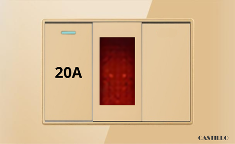 Công tắc 20A + Đèn báo Kính cường lực VÀNG