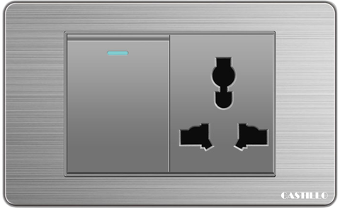 1 Công tắc + 1 Ổ cắm Inox xước XÁM