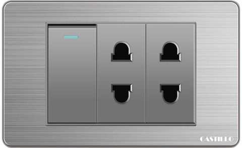 1 Công tắc + 2 Ổ cắm Inox xước XÁM