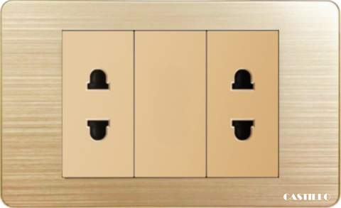 Ổ cắm 2 chấu x2 Inox xước VÀNG