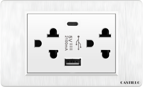 Ổ cắm đôi + USB x2 (A+C) Nhựa xước TRẮNG