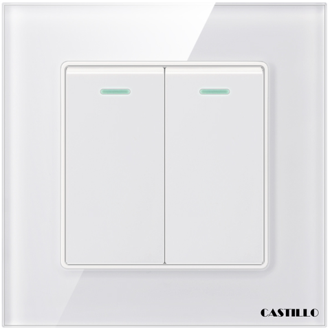 Công tắc 2 phím Kính cường lực TRẮNG