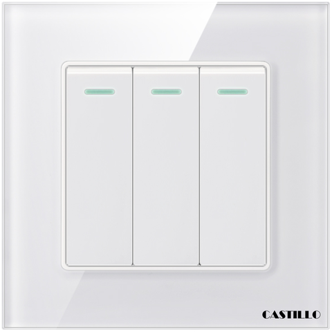 Công tắc 3 phím Kính cường lực TRẮNG