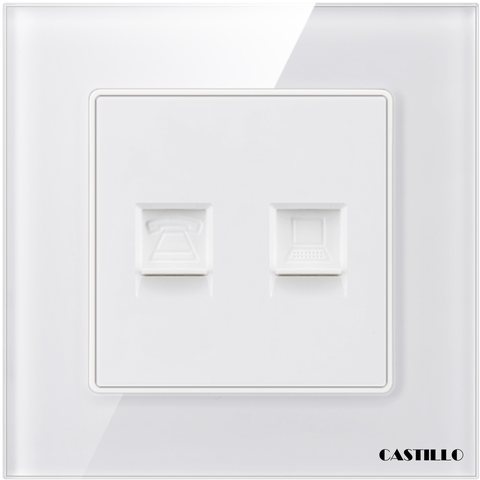Ổ cắm đôi Internet x2 Kính cường lực TRẮNG