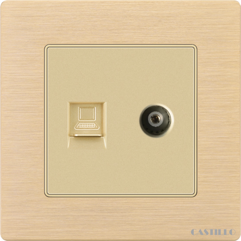 Ổ cắm Tivi + Internet Nhôm xước VÀNG