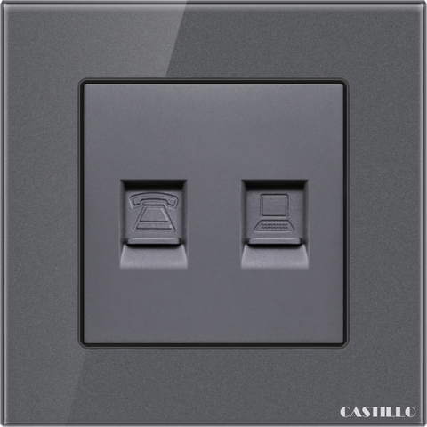 Ổ cắm đôi Internet x2 Kính cường lực XÁM
