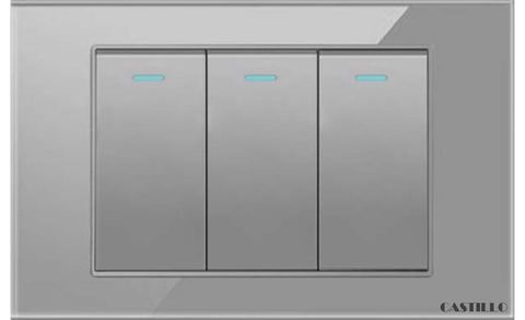 Công tắc 3 phím Kính cường lực XÁM
