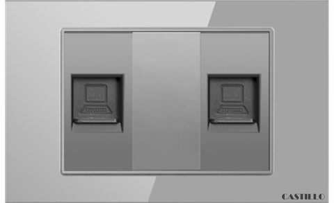 Ổ cắm Internet x2 Kính cường lực XÁM