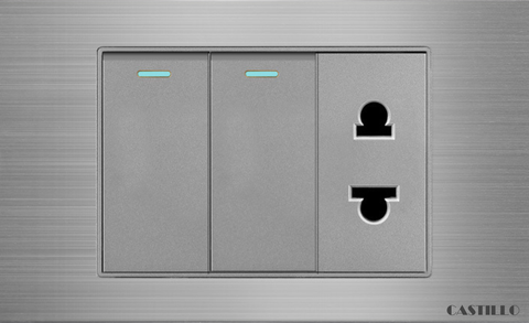 2 Công tắc + 1 Ổ cắm Nhôm xước XÁM