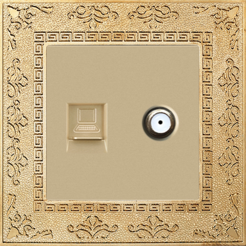 Ổ cắm Tivi + Internet Đồng hoa văn VÀNG 18k