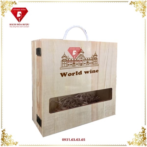 Hộp Rượu Gỗ 3 Chai Mặt Kín Cắt Cửa Sổ