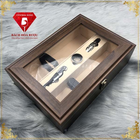 Hộp Quà Rượu Vang Bằng Gỗ Đôi Mặt Kính Cao Cấp