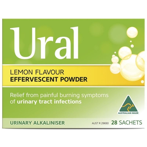 Ural Lemon Flavor Effervescent powder for urinary tract support, 28 packs