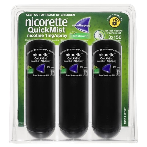 Nicorette QuickMist Freshmint smoking cessation spray 150 times x 3 bottles