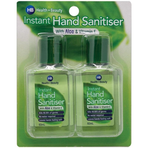 HB Instant Hand Sanitiser With Aloe & Vitamin E 60ml x 2 bottles