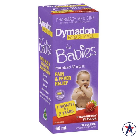 Reduce painful Summer fever give little from 1 month up to 2 years old Dymadon for Babies Strawberry 60ml