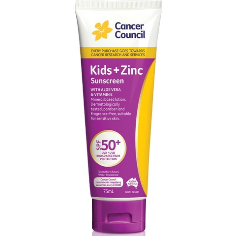 Cancer Council Kids + Zinc sunscreen for children 75ml
