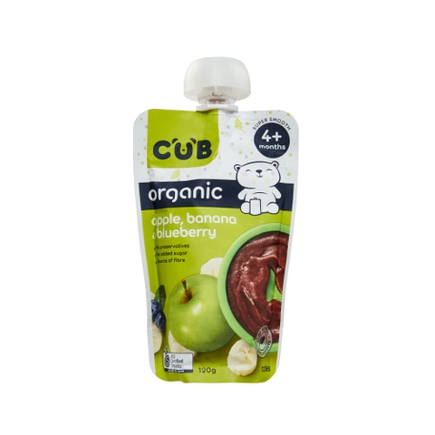 Fruit puree for babies CUB Organic Apple, Banana & Blueberry 120g