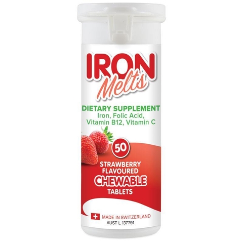 Iron Melts strawberry flavor Australian iron supplement 50 tablets