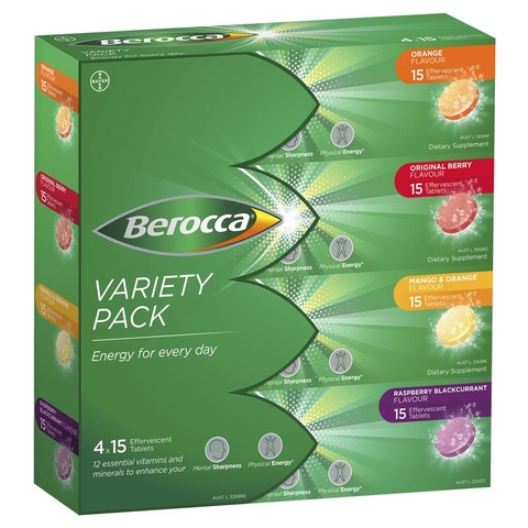 Australian Berocca effervescent tablets 4 flavors Australian Berocca Variety Pack 60 tablets