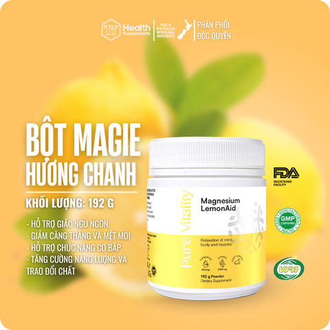 Magnesium Lemonaid- Vitamin K2D3+ C - Giảm căng thẳng, stress, thư giãn cơ bắp 192g - TPBVSK