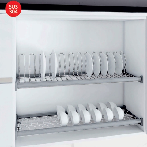 Giá bát đĩa cố định 2 tầng khung nhôm nan oval Inoxen EV8070/80/90