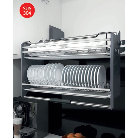 Giá bát đĩa nâng hạ 2 tầng nan dẹt và tròn Inoxen BNH304-70/80/90