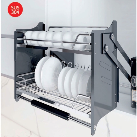 Giá bát đĩa nâng hạ 2 tầng nan oval Inoxen EV9080/90