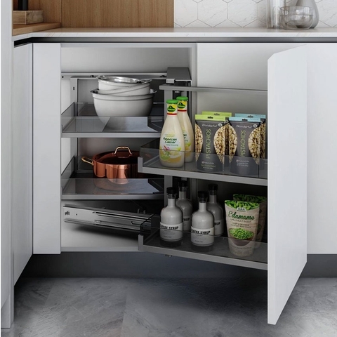 Kệ góc liên hoàn khung nhôm vách kính Inoxen KGA-90L/R
