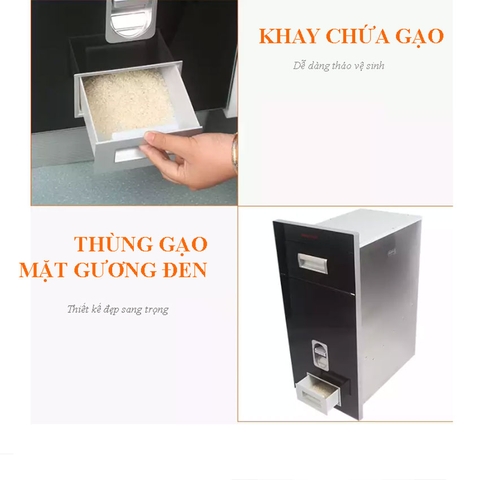 Thùng gạo mặt gương đen Inoxen