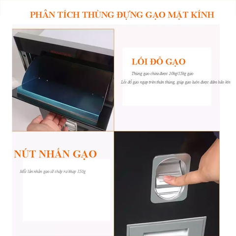 Thùng gạo mặt gương đen Inoxen