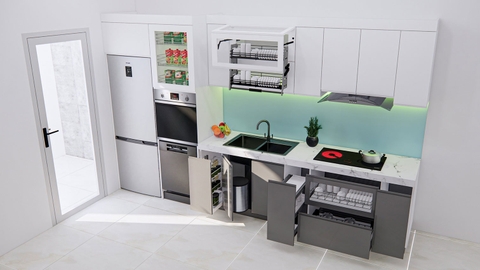 Tủ bếp hiện đại chữ I dài 3.85 mét
