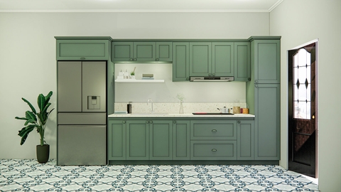 Tủ bếp tân cổ điển chữ I dài 4.1 mét