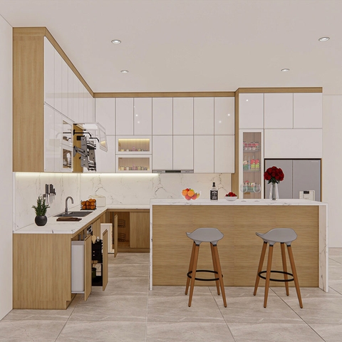 Tủ bếp hiện đại chữ L dài 7.15 mét