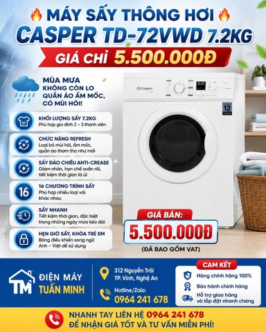 Máy sấy thông hơi Casper TD-72VWD 7.2KG