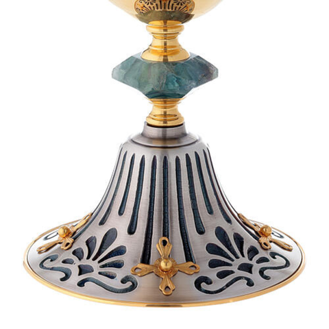 Chén Lễ Italy xi vàng tay nắm đá lục giác Fluorite