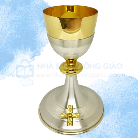 Chén lễ xi vàng CLXV012 Thánh giá vàng nền bạc 20cm